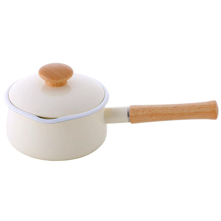 富士ホーロー ミルクパン ホーロー フタ付 15cm ガス火 IH対応 C-15M【片手鍋 蓋付き IH 200V 琺瑯 ホーロー鍋 キッチン用品 離乳食 調理器具】 バニラ