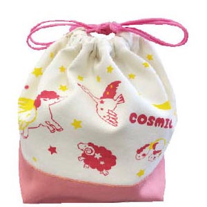 コスミック 巾着 18cm【巾着袋 ランチ巾着 お弁当袋 子供用食器 男の子 女の子 日本製】 ピンク