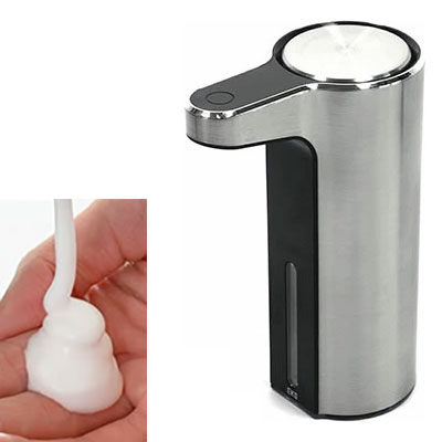 EKO アロマ ソープディスペンサー 自動 泡 液体 充電式 イーケーオー EK6088【キッチン 洗剤 ディスペンサー USB充電 ハンドソープ 食器洗剤 オートディスペンサー 洗面所】 泡ソープ-ステンレスカラー