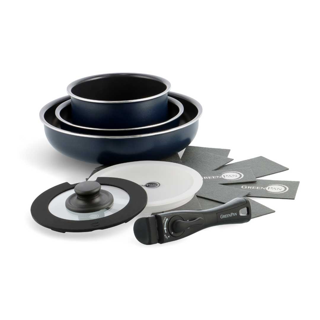 グリーンパン クリックシェフ 8点セット フライパンセット 着脱ハンドル IH対応 GREENPAN【取っ手が取れる フライパン 20cm 26cm 片手鍋 16cm 鍋セット IH 蓋付き セラミック PFOA PFASフリー フッ素不使用】 オックスフォードブルー