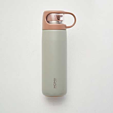 キューブ マグボトル コップ付き 380ml 真空断熱 MOMO concept【コップ付き水筒 マグボトル 魔法瓶 保温 保冷 真空二重構造 ステンレスボトル 大人 ランチグッズ モモコンセプト 百麦】 ローリエグリーン