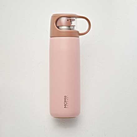 キューブ マグボトル コップ付き 380ml 真空断熱 MOMO concept【コップ付き水筒 マグボトル 魔法瓶 保温 保冷 真空二重構造 ステンレスボトル 大人 ランチグッズ モモコンセプト 百麦】 ピンクムース