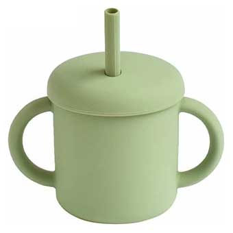 SUCSUC スクスク ストロー付きシリコーンマグ 逸品社 シュガーランド【マグ コップ ストロー付き 食器 両手マグ シリコン 抗菌 ベビー用品】 グリーン